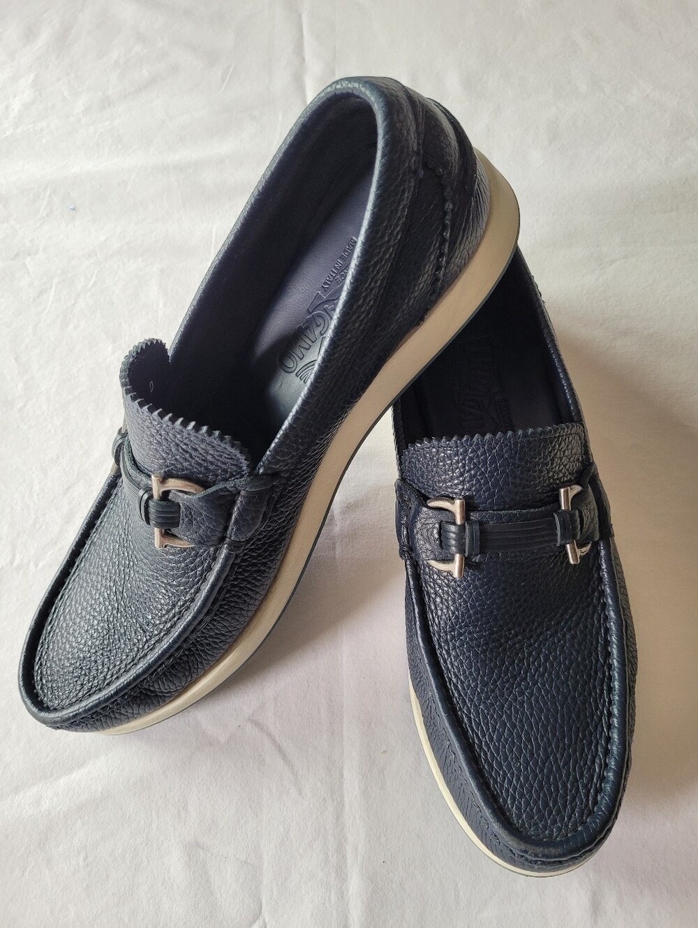 Salvatore Ferragamo Style B80 Men's Navy Leather Casual Loafers Size 7.5A M